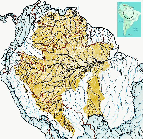 Map of the Amazon, Essequibo, and Orinoco River basins