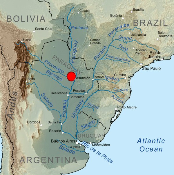 Map of the Rio de la Plata Basin showing the Paraná River and its major tributaries.